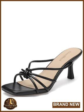 Women's Kitten Heel Sandals Square Open Toe Slip On 2.5 Inch